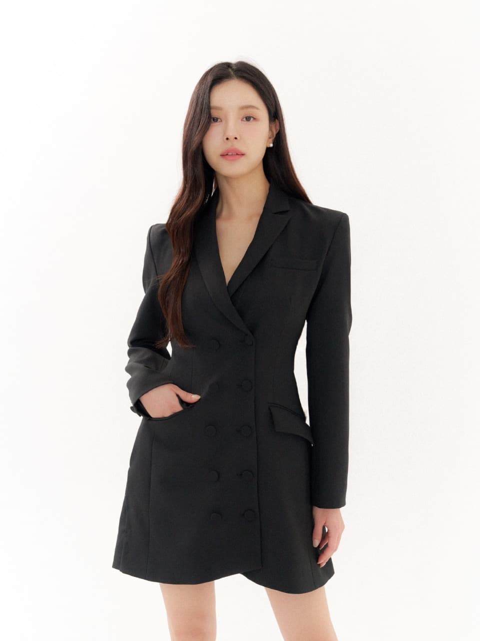 Double Tailored Mini-Dress Jacket/ Black