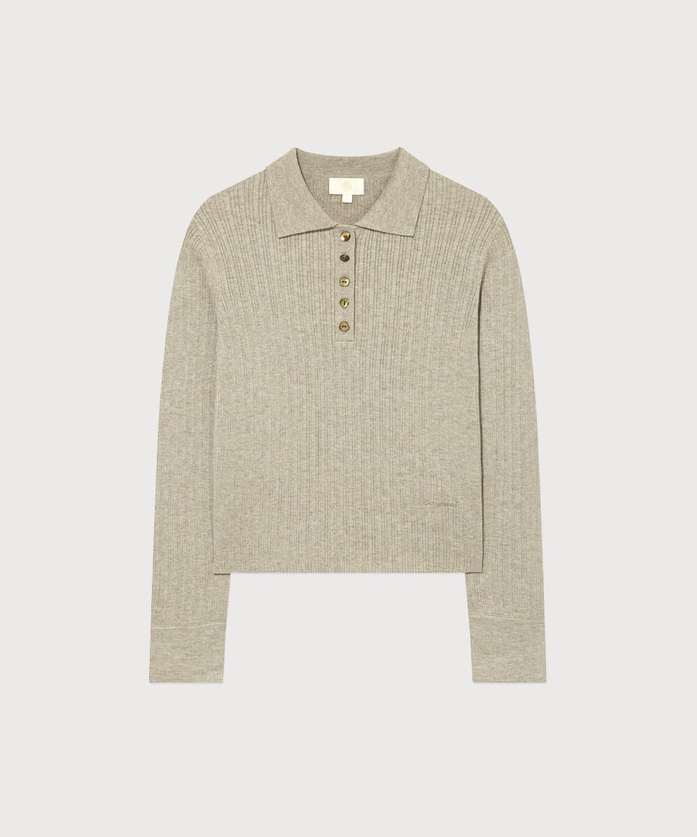 우먼 리브드 카라 니트 Beige