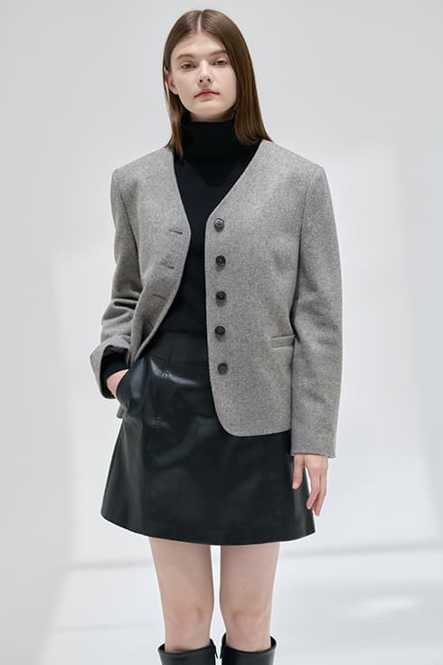 24FN collarless wool jacket [GY]