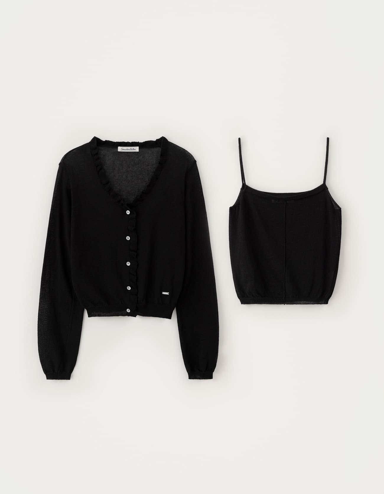 Mew Frill Cardigan Set - Black