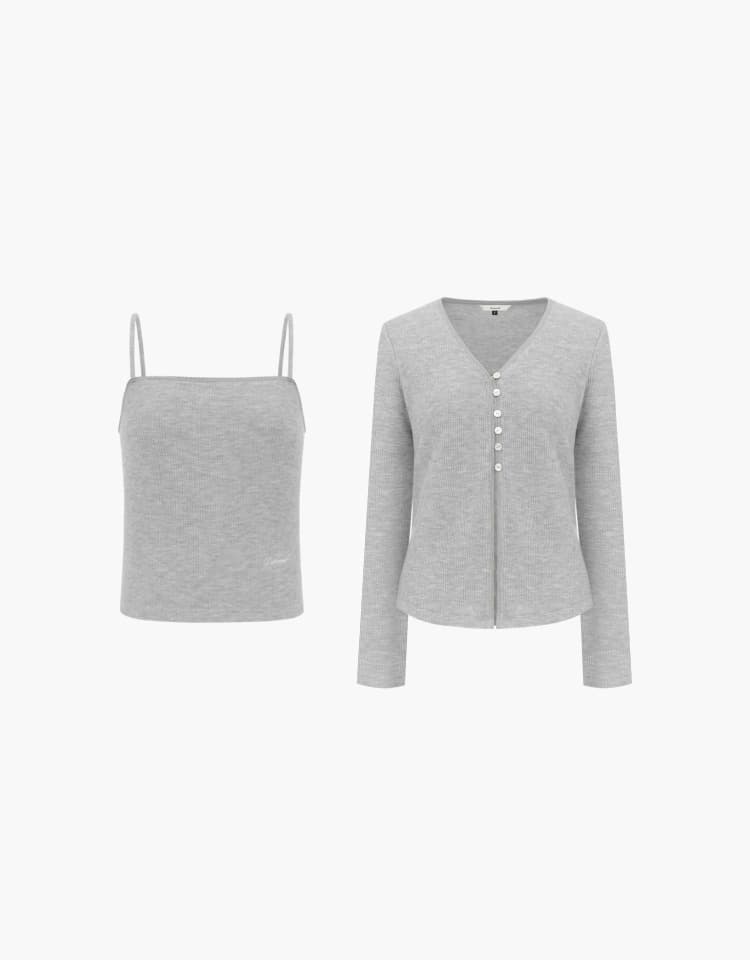 jersey sleeveless cardigan set - gray