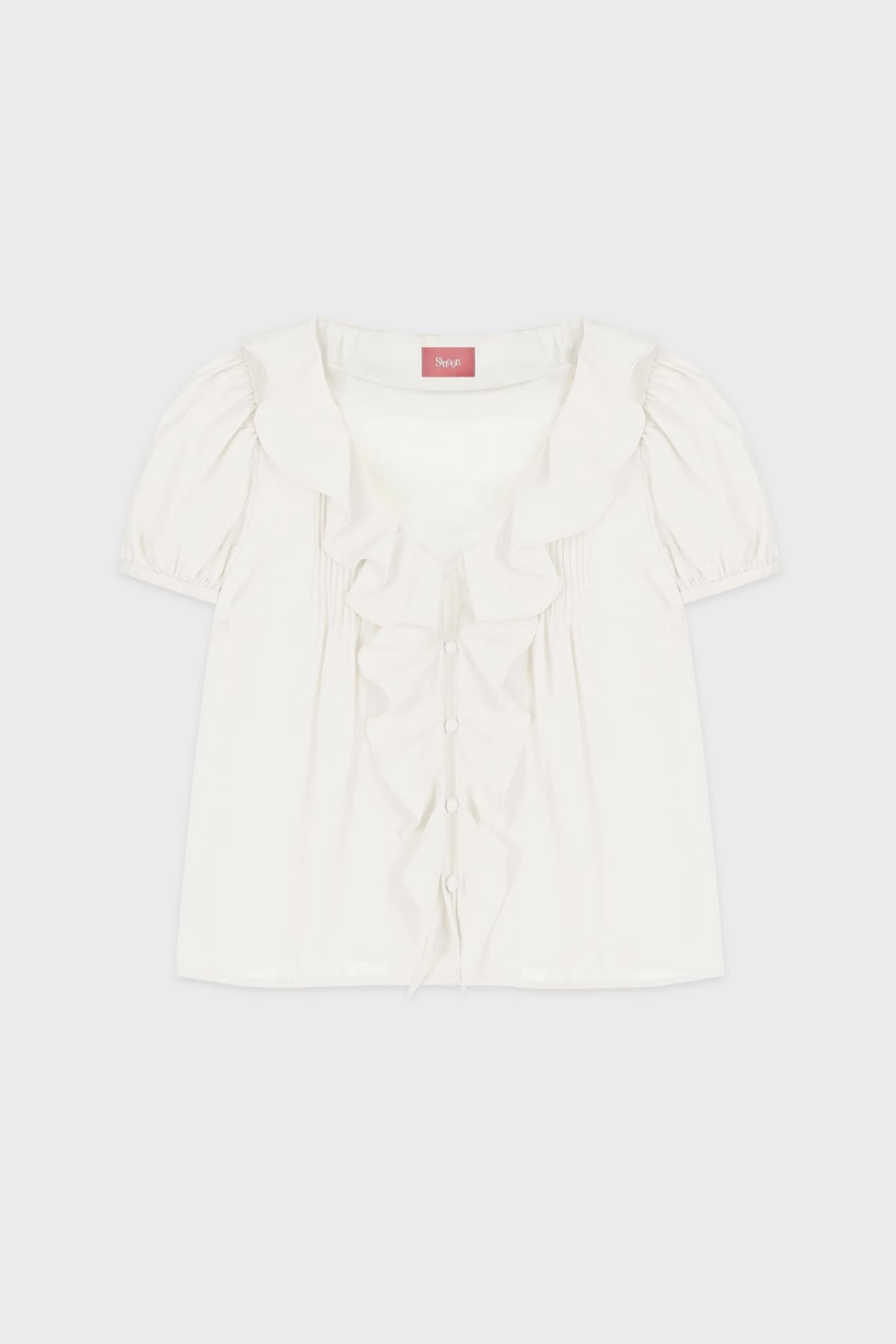 V-Neck Frill Blouse (White)