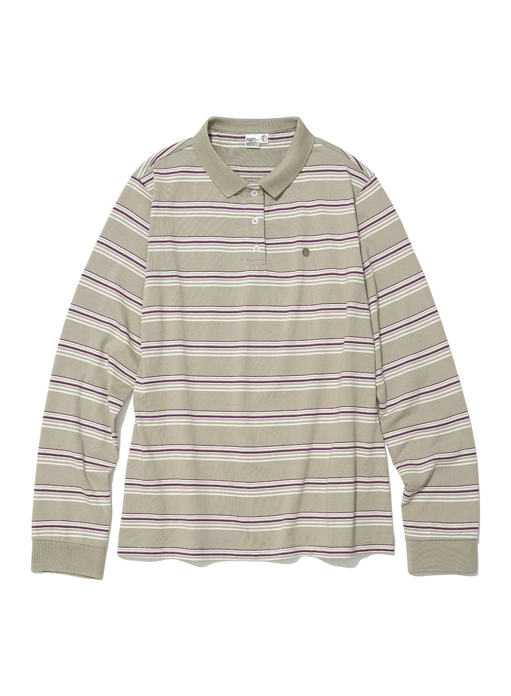 STRIPE LONG SLEEVE POLO TEE_DUSTY BEIGE