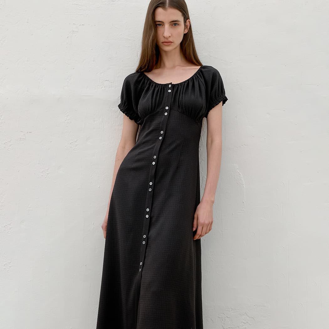(OP-6276)BLOOMING SHIRRING LONG DRESS