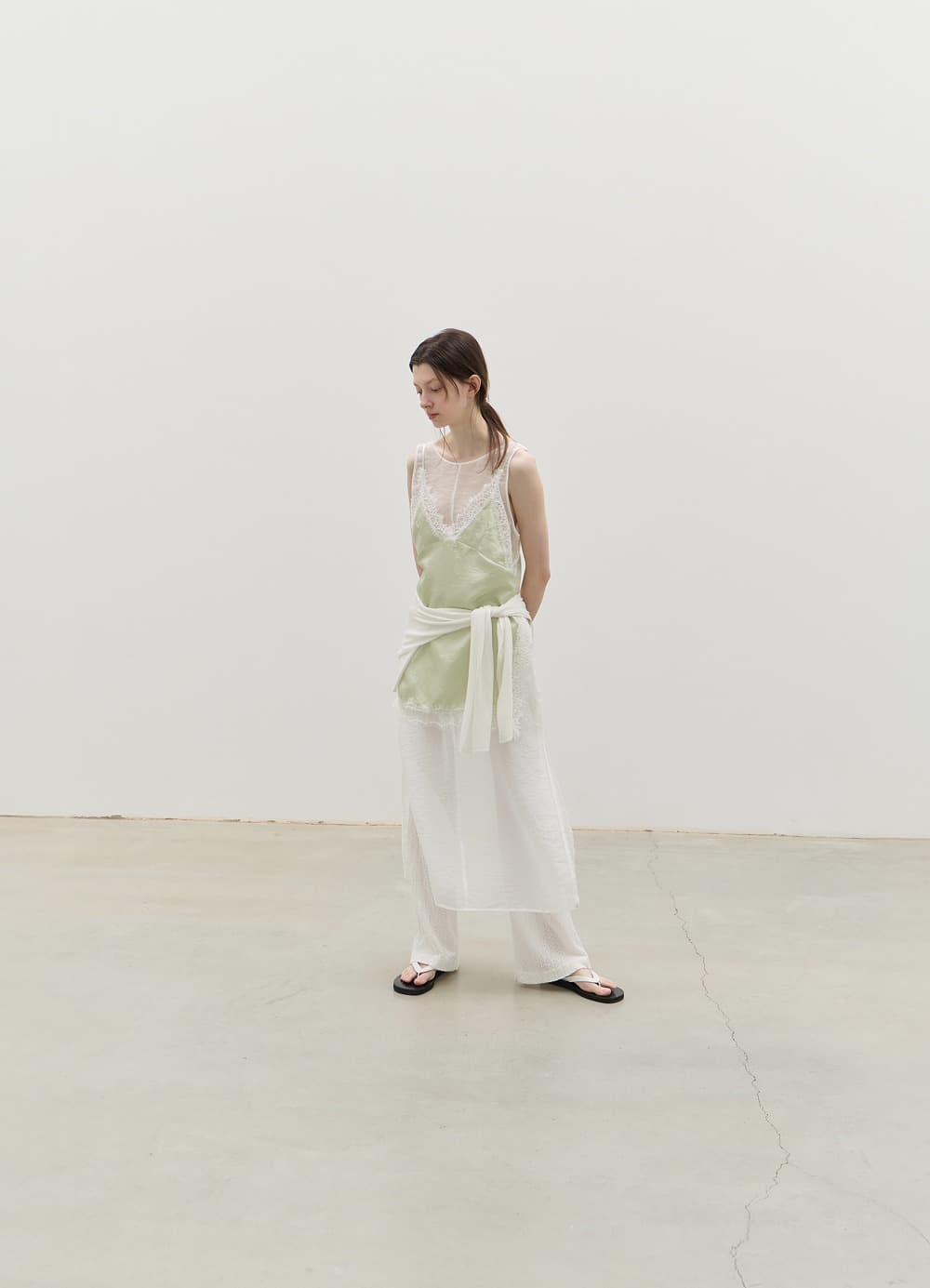 Silky Lace Layered Slip Top - Sage Mint