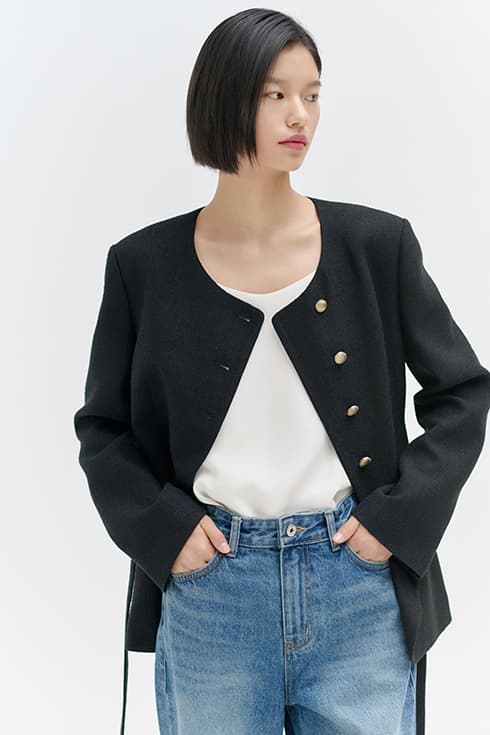 25SN feminine tweed jacket [BK]