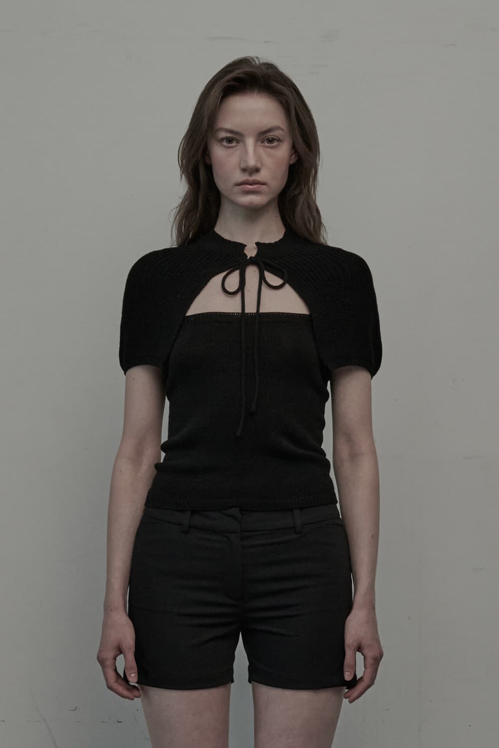 Cape Cardigan Knit Top Set - Black