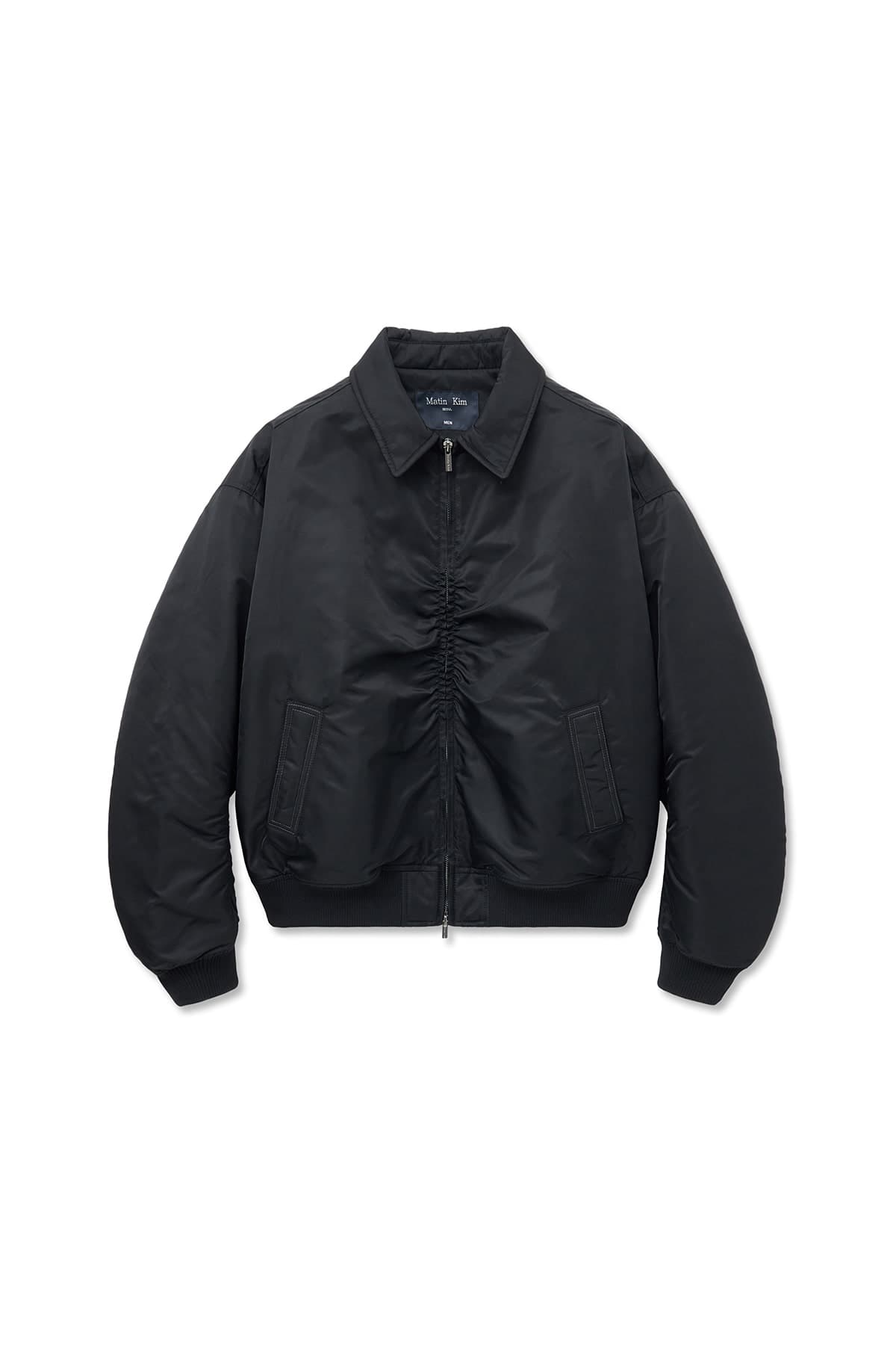 APPLIQUE LOGO SHIRRING BOMBER JUMPER FOR MEN IN BLACK