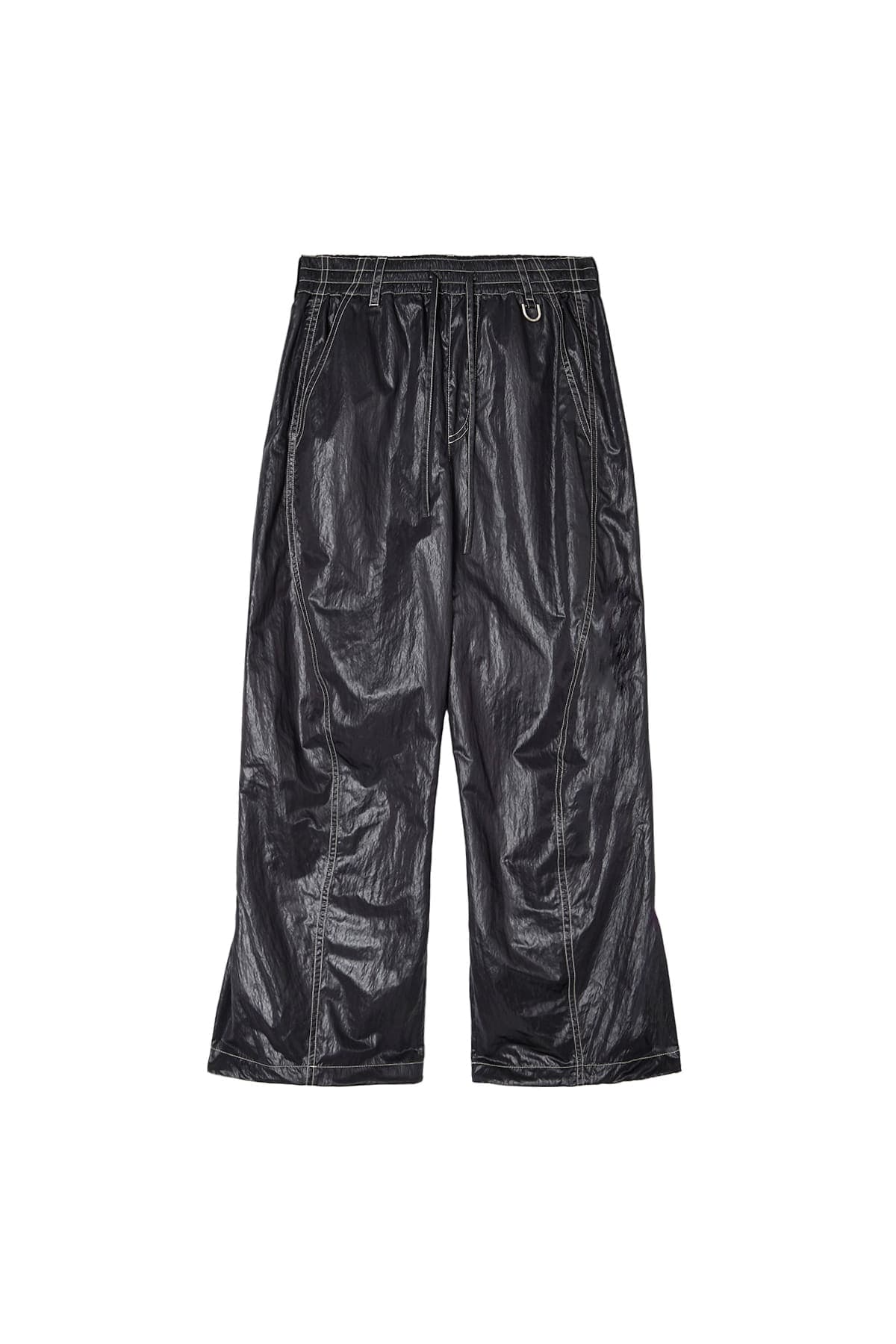 GLOSSY BANDING TRACK PANTS IN BLACK
