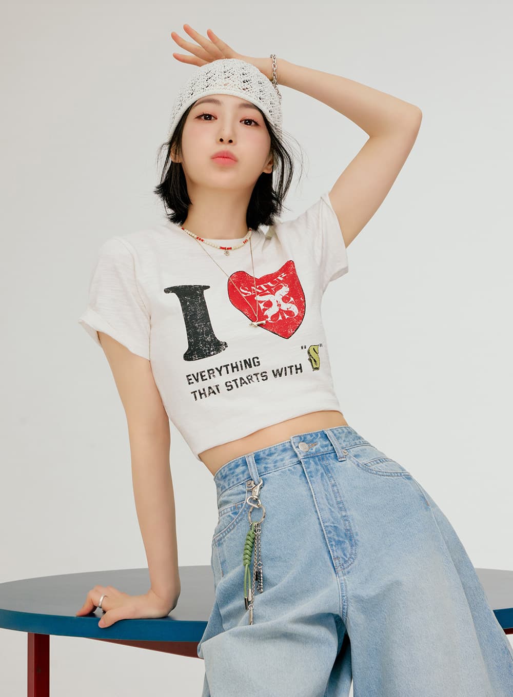(W) I LOVE Slub T-Shirt - Cream