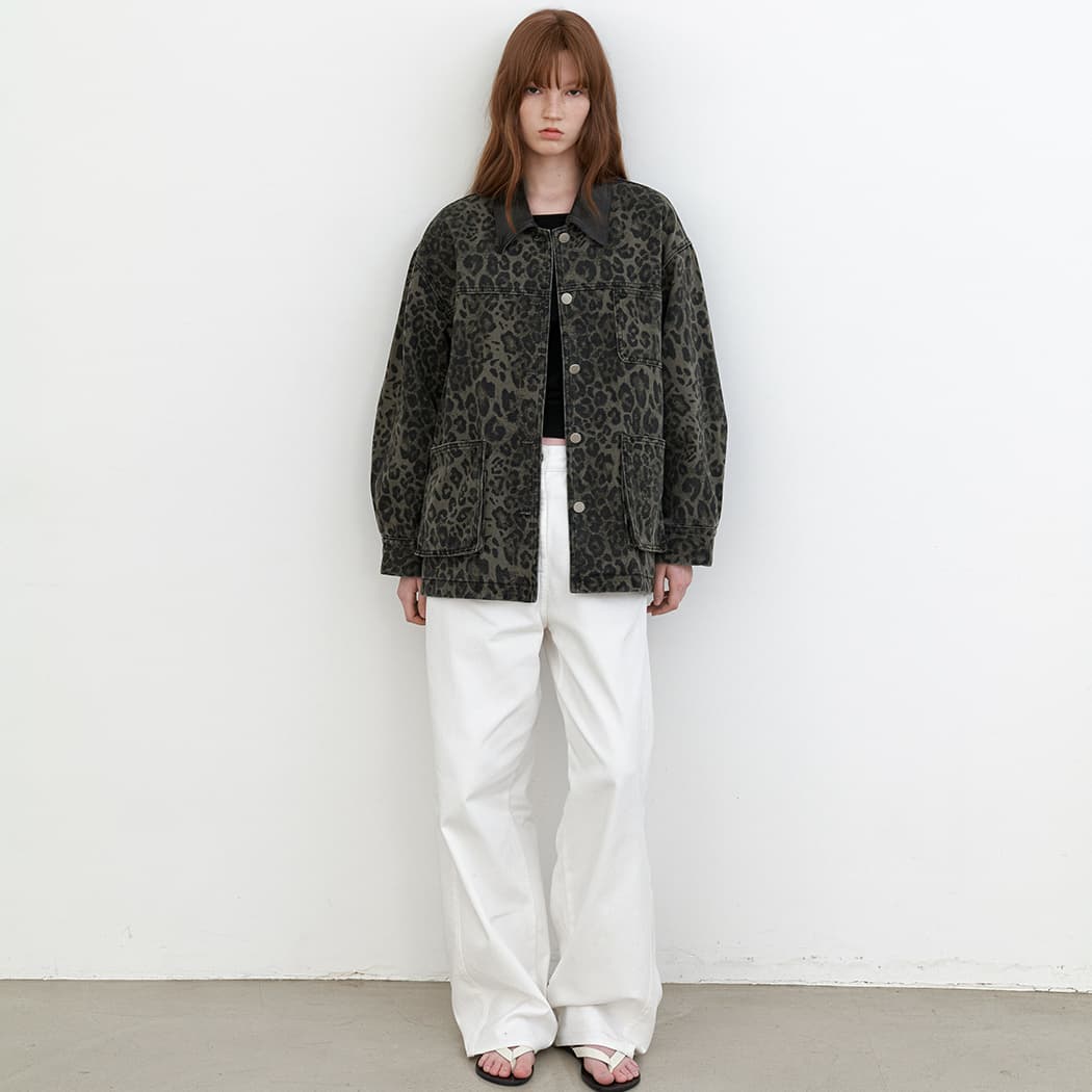 (JK-3067)LEOPARD WASHING DENIM JACKET