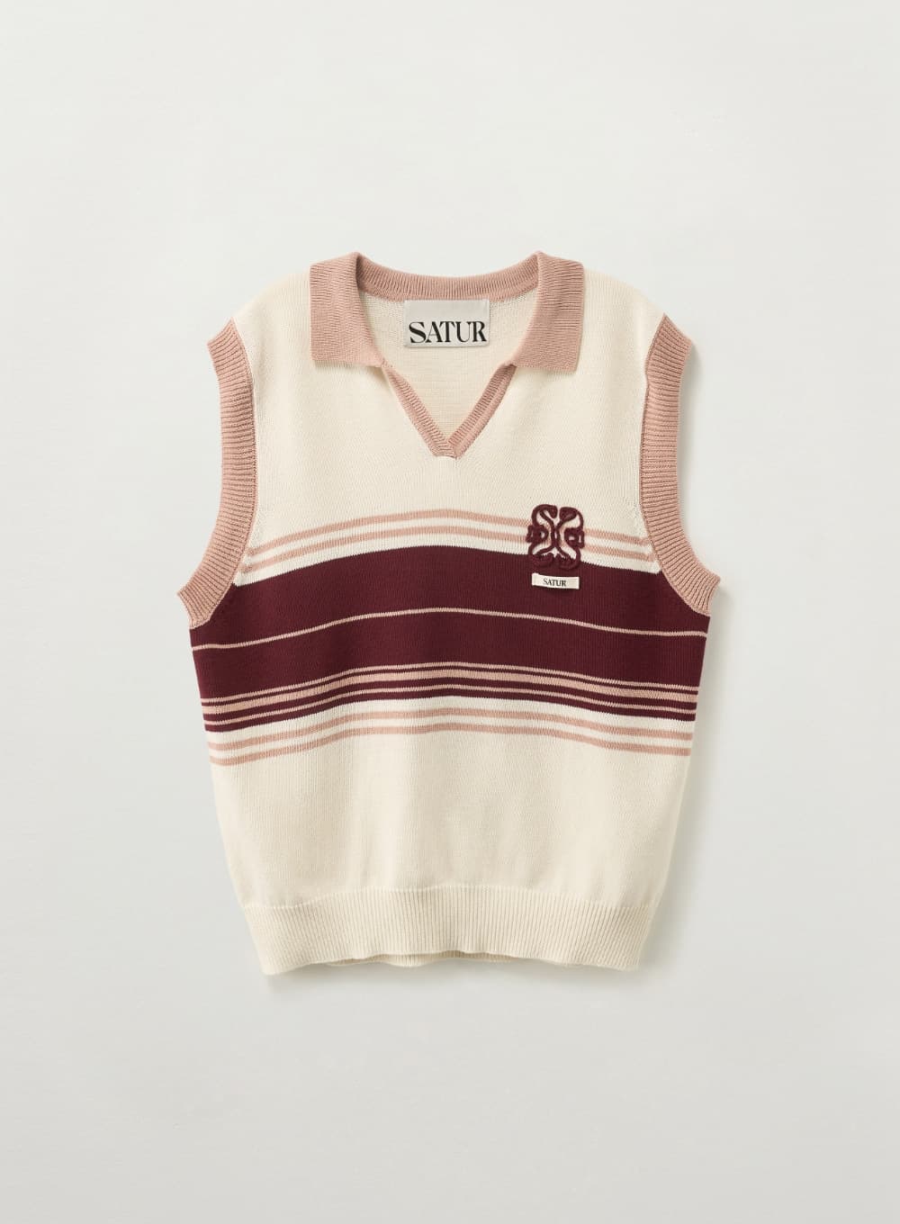 Open Collar Knit Vest - Cream