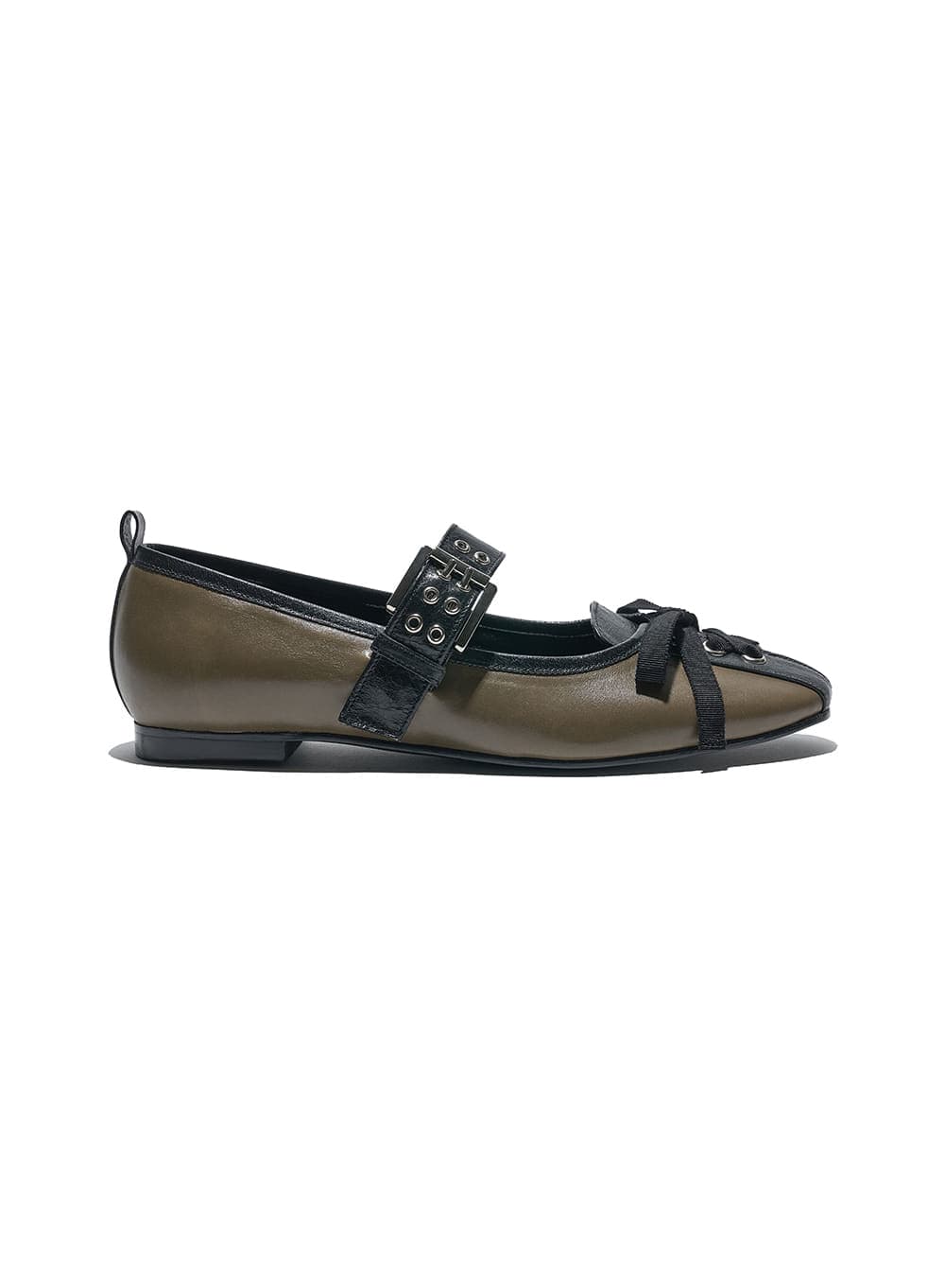 LACE-UP POINTED BALLET FLAT_OLIVE