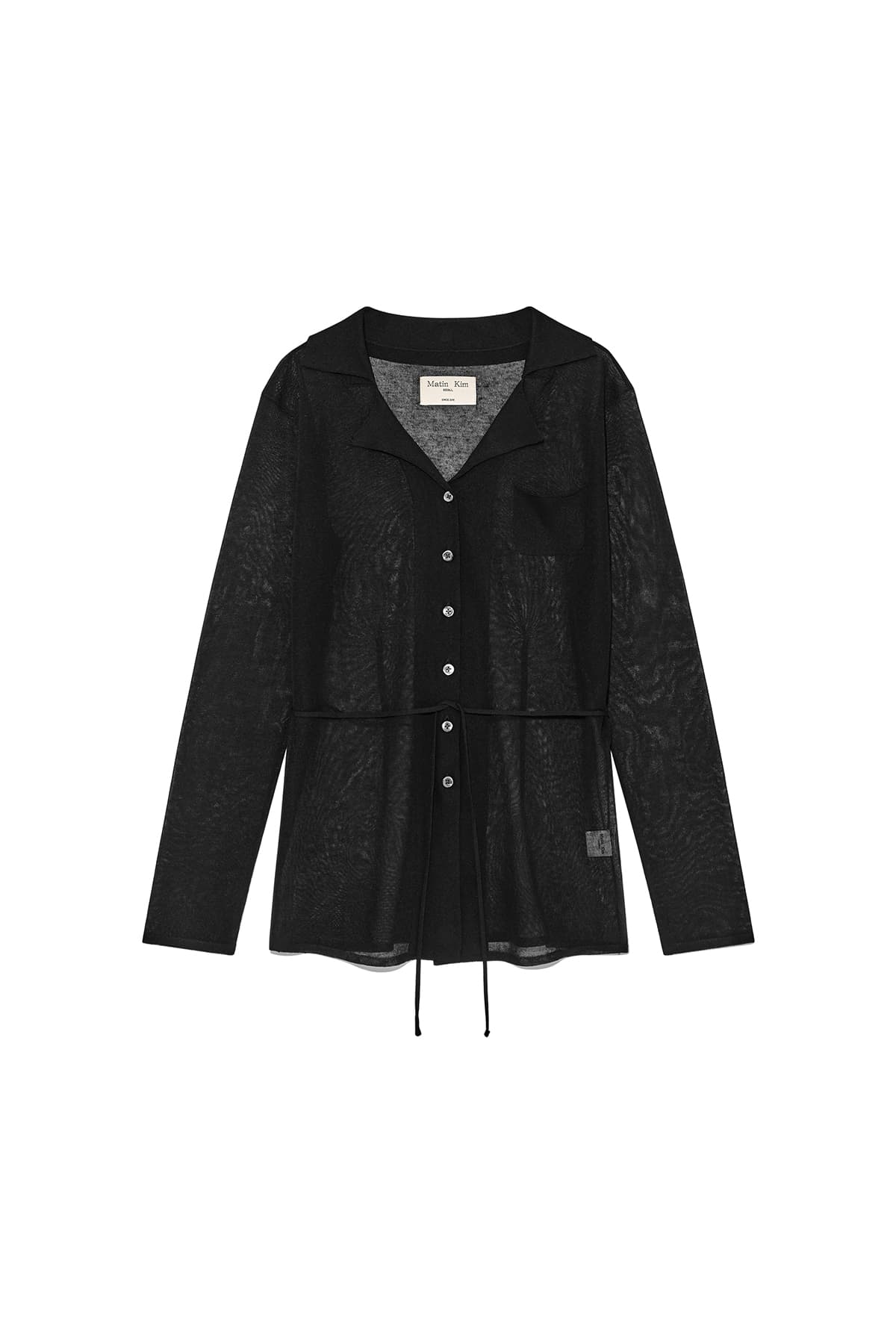 STRING POINT PLAIN LONG CARDIGAN IN BLACK