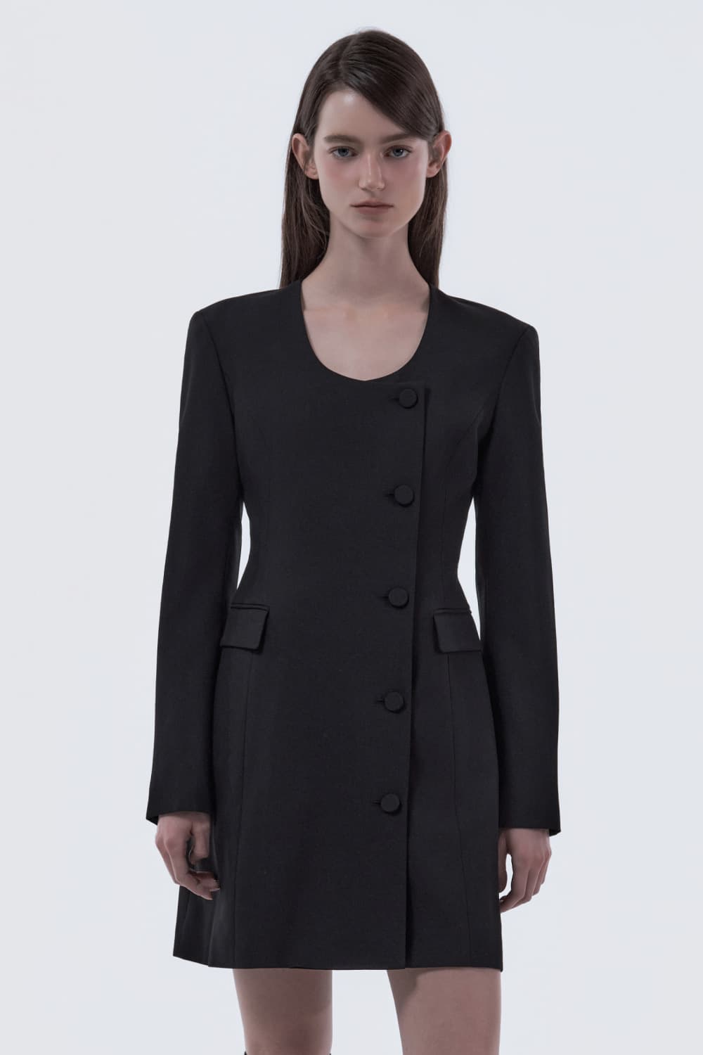 Jenn Round Neck Suit Jacket Dress - Black