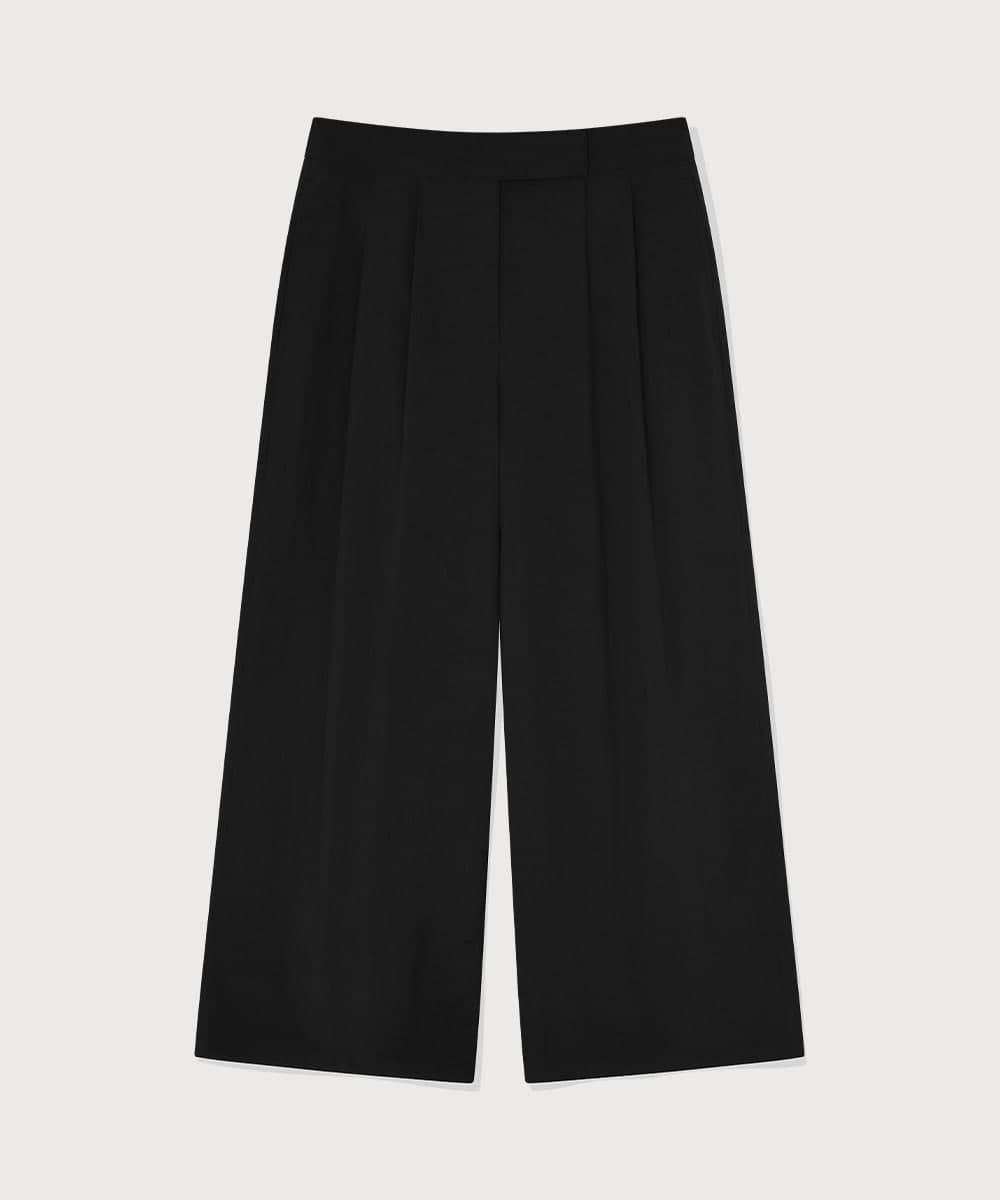 우먼 투턱 밴딩 와이드 팬츠 Black