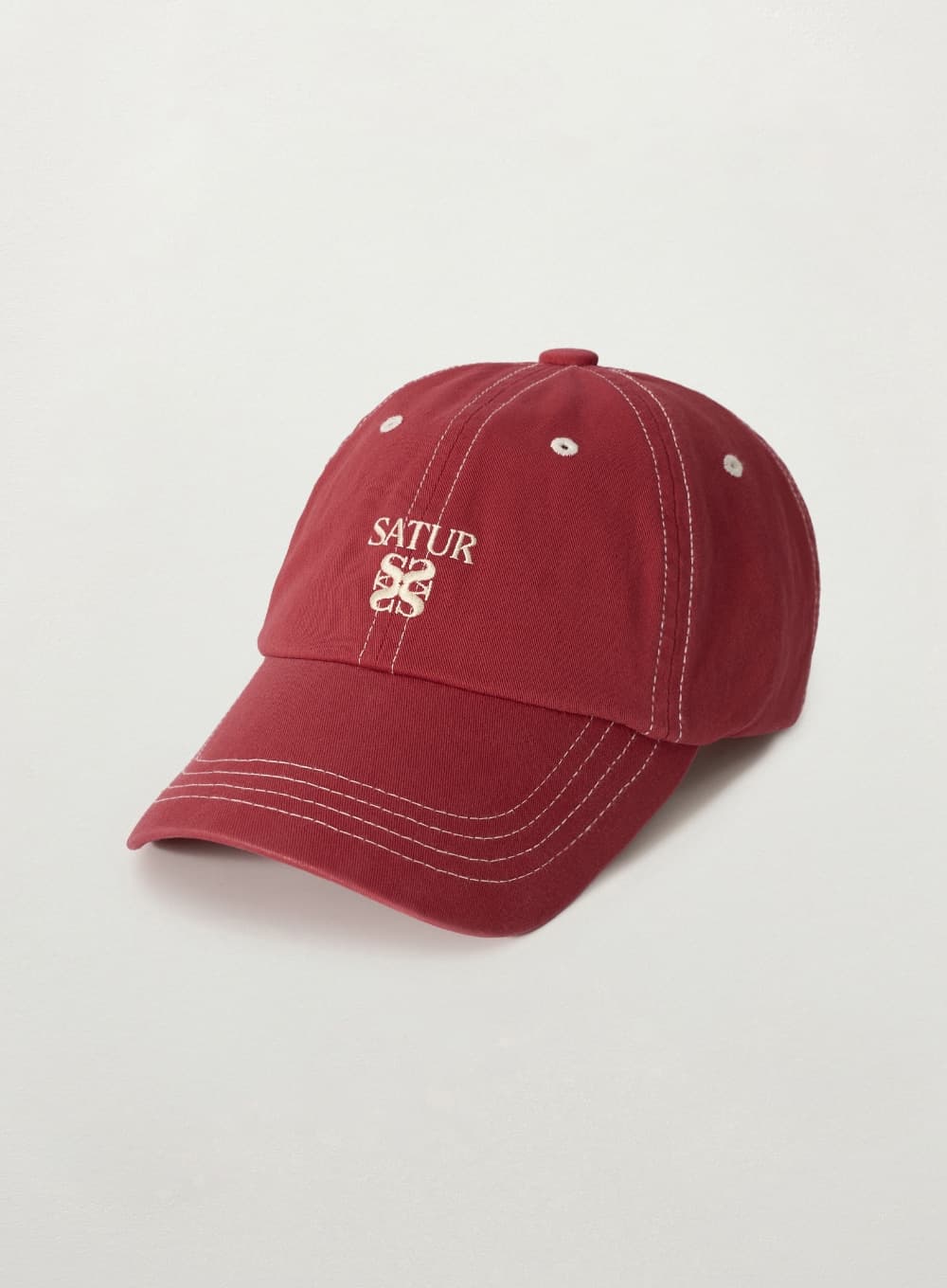 Contrast Color Stitch Dyed Ball Cap - Red