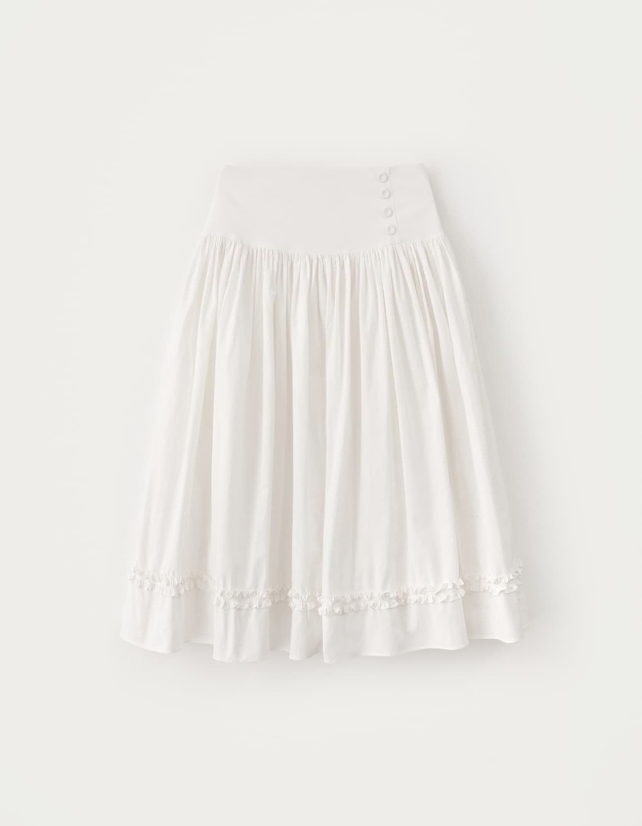Button Shirring Long Skirt - Ivory