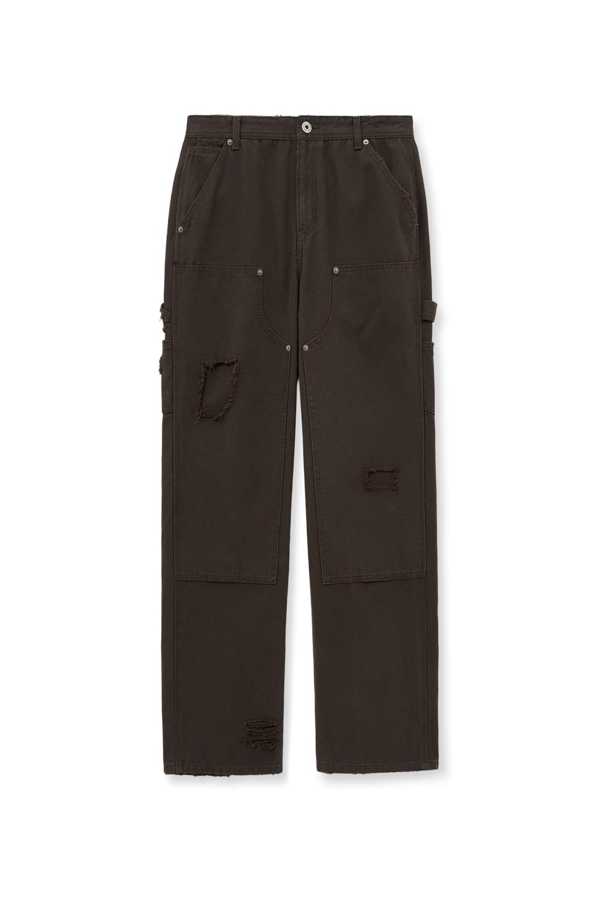 DISTRESSED DOUBLE KNEE WORK PANTS FOR MEN IN BROWN