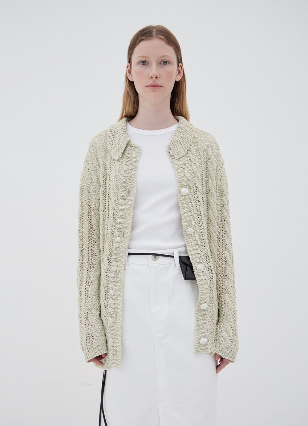 Loose Cable Knit Cardigan - Sage Mint