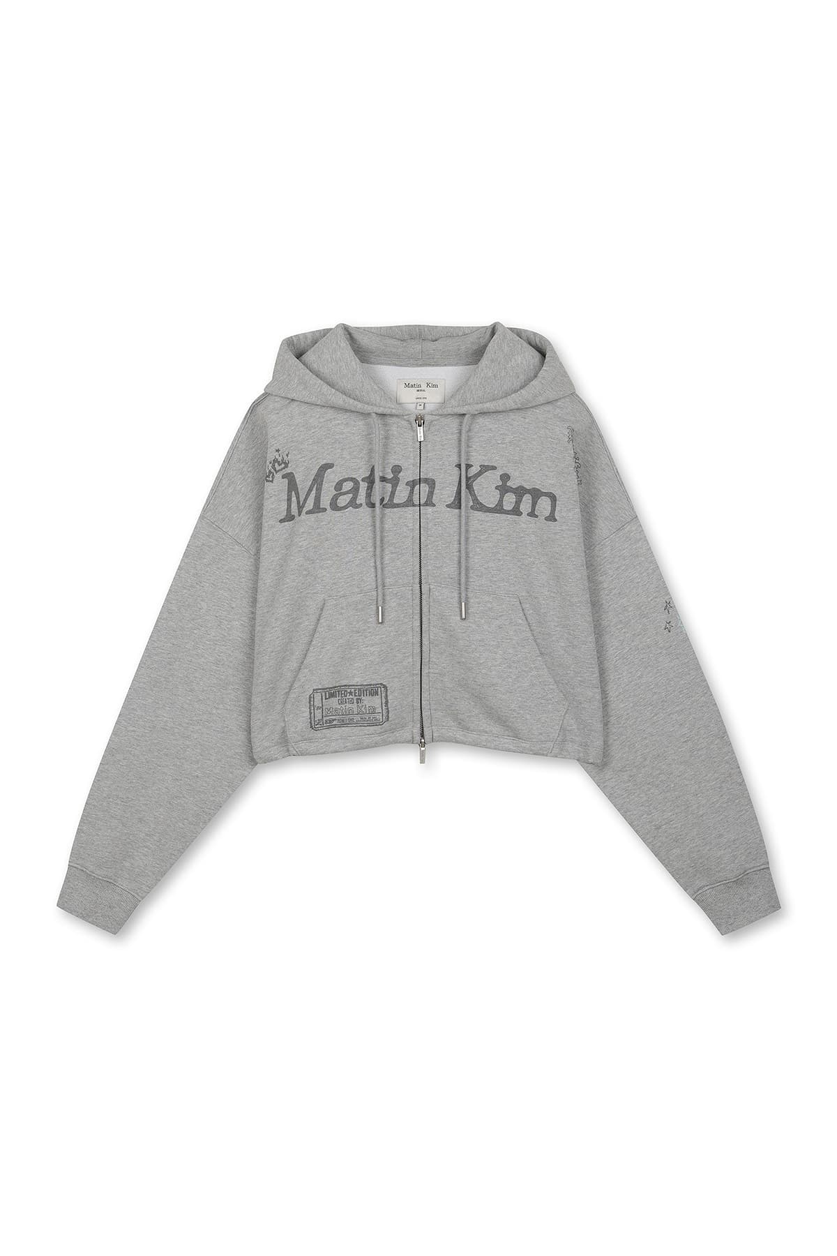 GRAFFITI ARTWORK CROP HOODY ZIP UP IN GREY