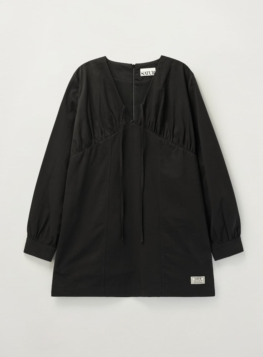 (W) Shirring Cotton One-Piece - Black