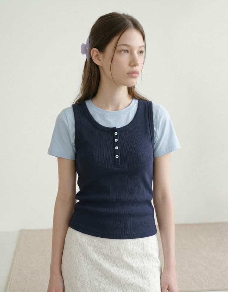 ribbed henley sleeveless - navy