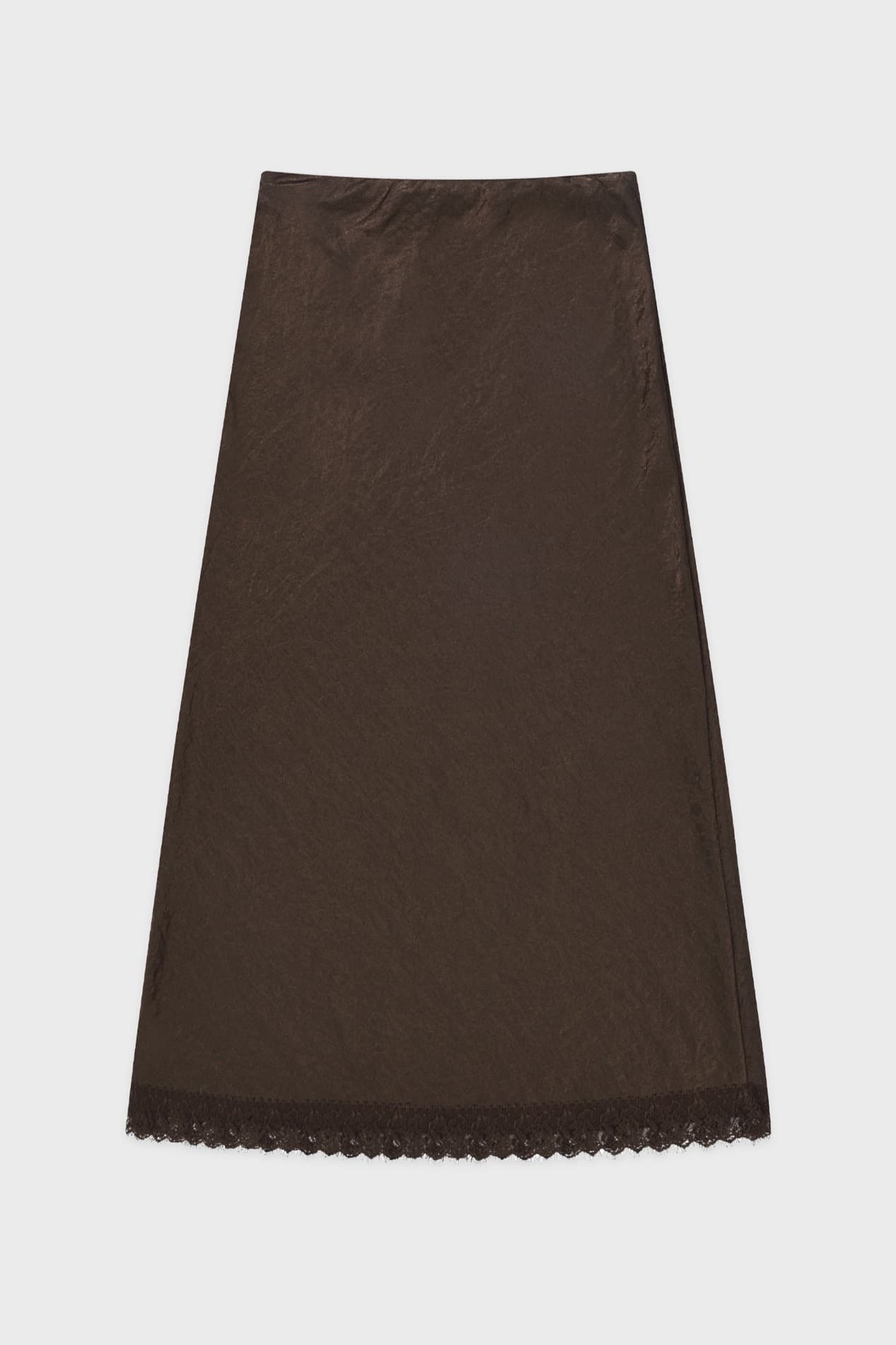 Satin Lace Long Skirt (Brown)
