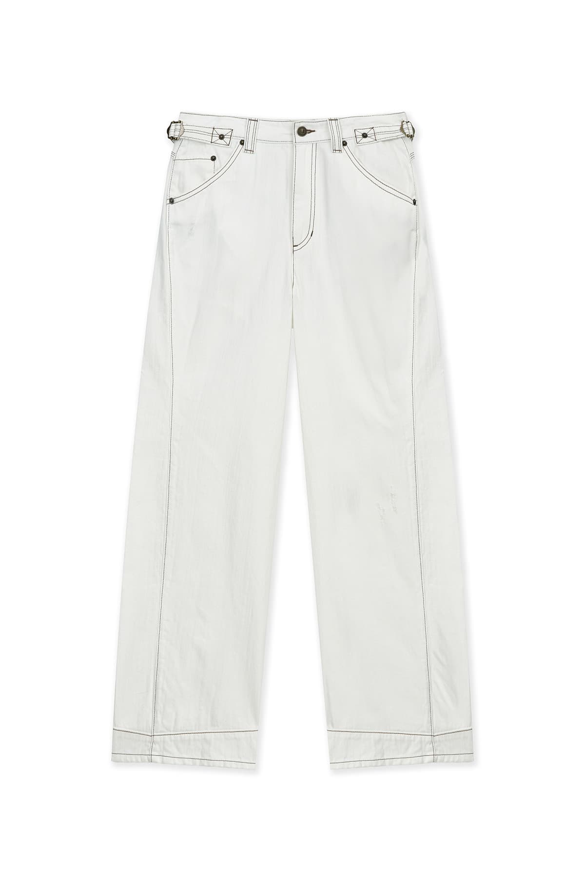 WAIST BUCKLE STITCH POINT TWILL DENIM PANTS IN IVORY