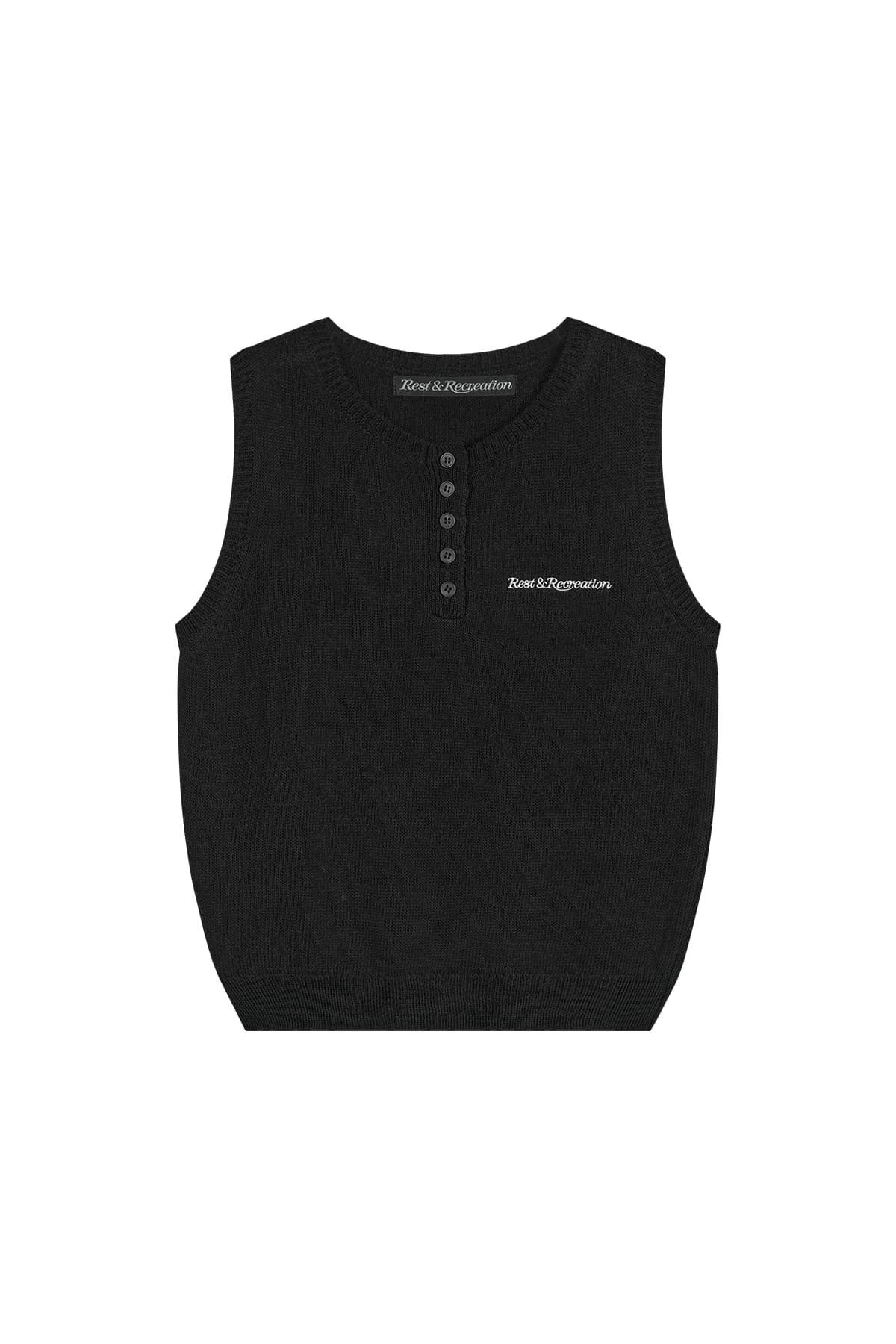 HALF BUTTON-UP KNIT VEST - BLACK