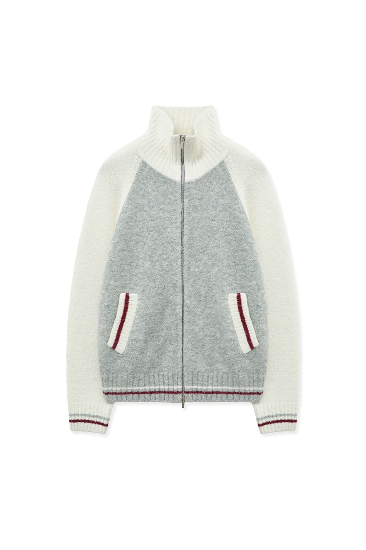 HIGH NECK RAGLAN KNIT ZIP UP FOR WOMEN IN IVORY