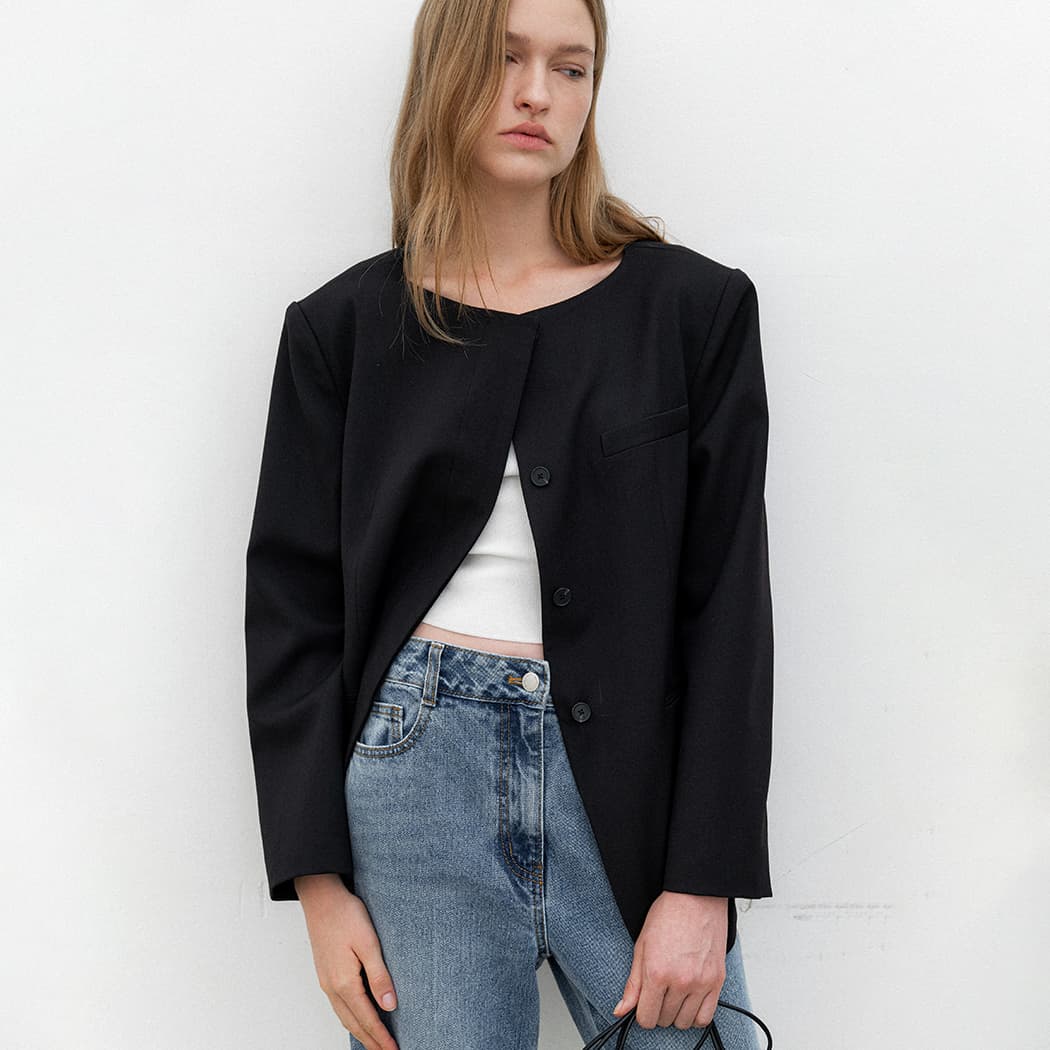 (JK-3034)CLEAN FIT BLACK JACKET