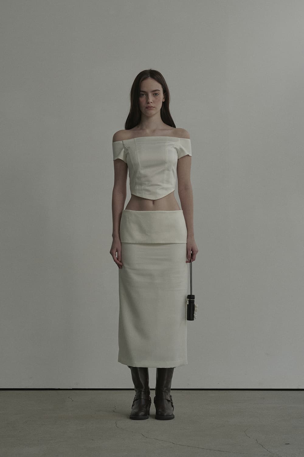 Flipped Satin Long Skirt - Ivory