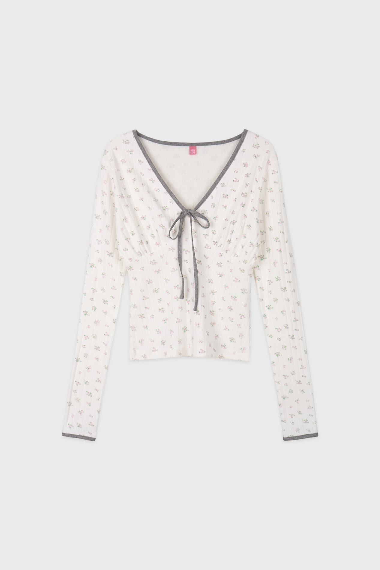 Flower Neck Ribbon T-Shirt (White)