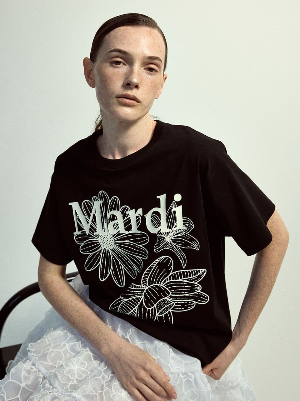 TSHIRT TRIPLE FLOWER_BLACK IVORY
