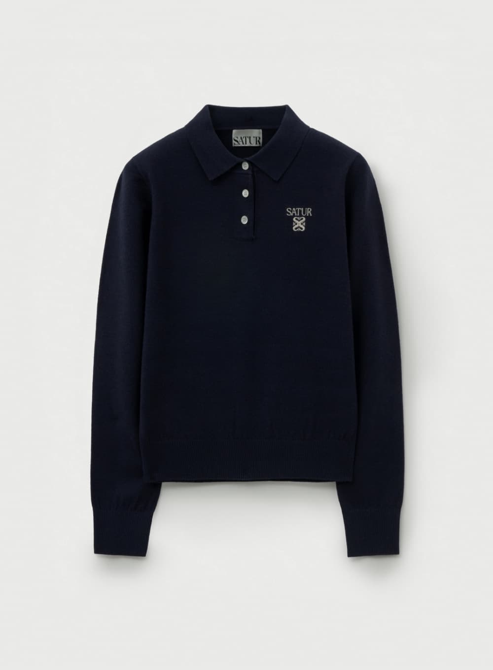(W) Basic Polo Knit - Navy