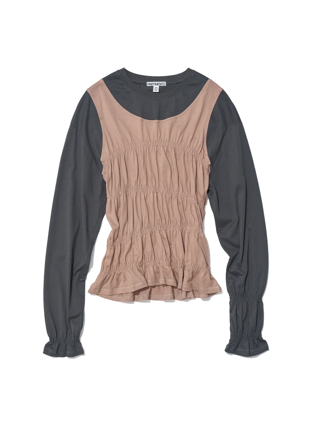ALL-IN-ONE SMOCKED LONG SLEEVE TOP_CHARCOAL