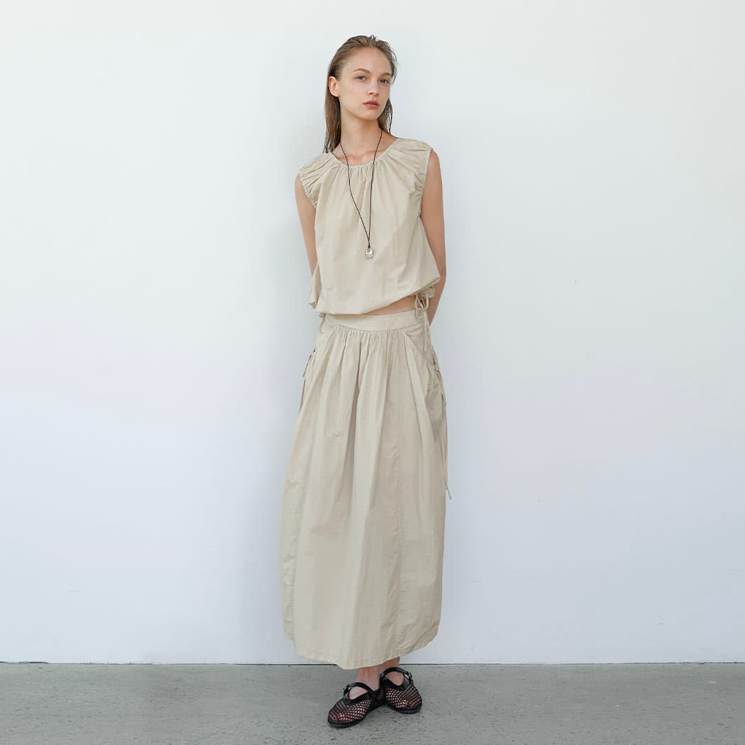(SK-5021)MIA RIBBON SET-UP SHIRRING SKIRT