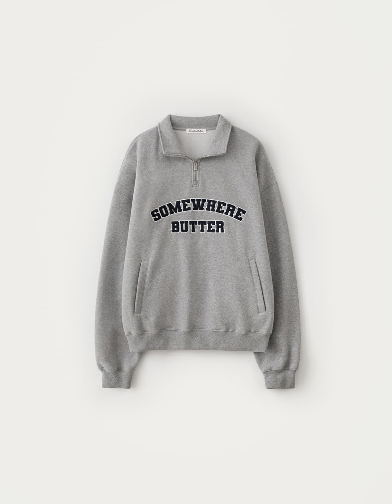 Square Logo Half Zip-Up Sweatshirt - Grey