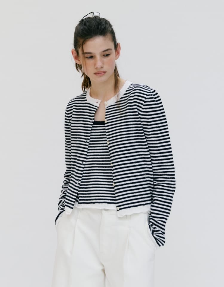 boucle stripe cardigan - navy