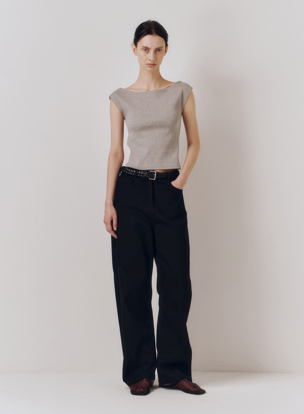 French Sleeve Jersey Top Gray