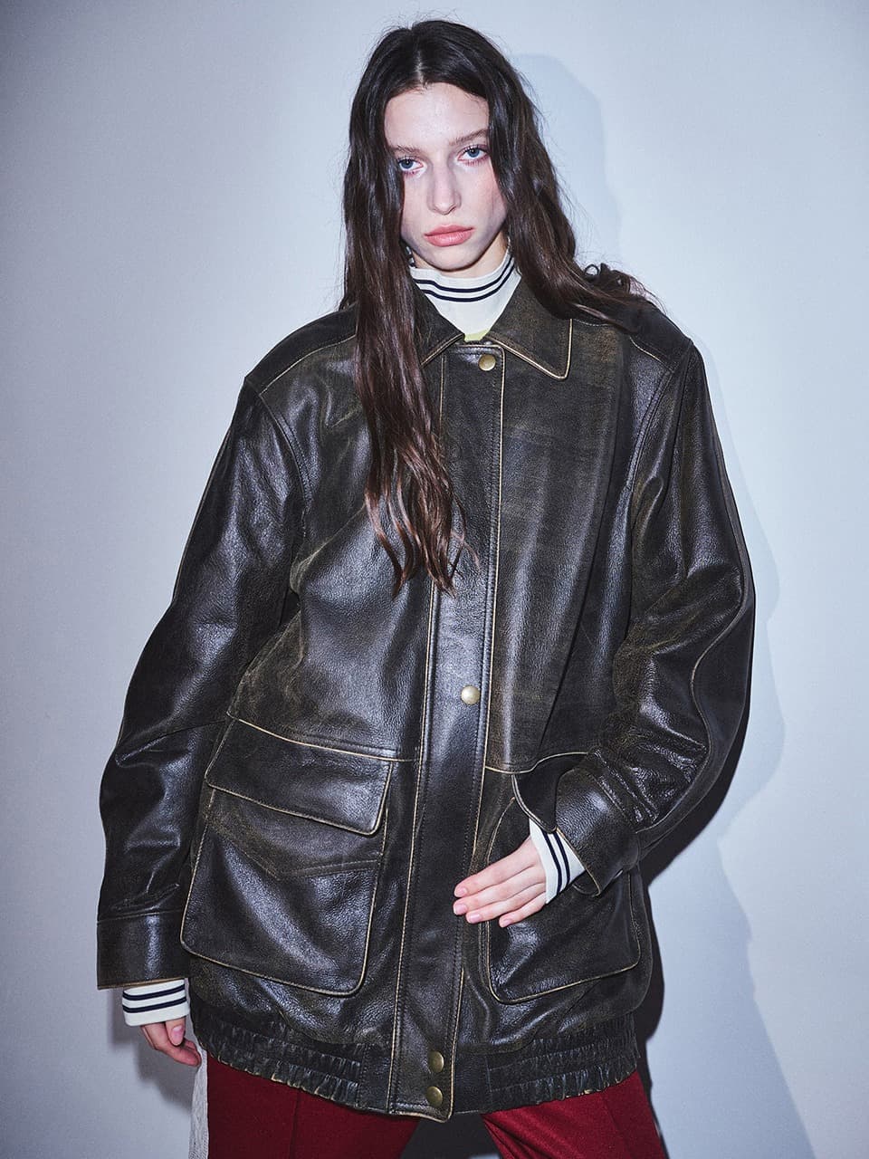 LEATHER OVERSIZED BLOUSON VINTAGE_BROWN