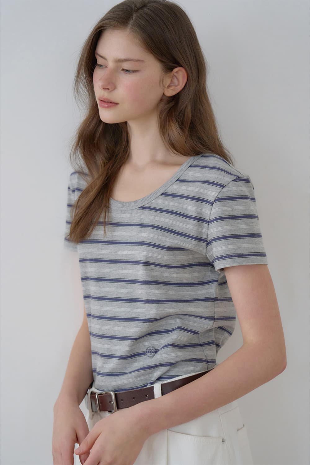 Essential u-neck slim t-shirt Misty blue [N6PSTS03]