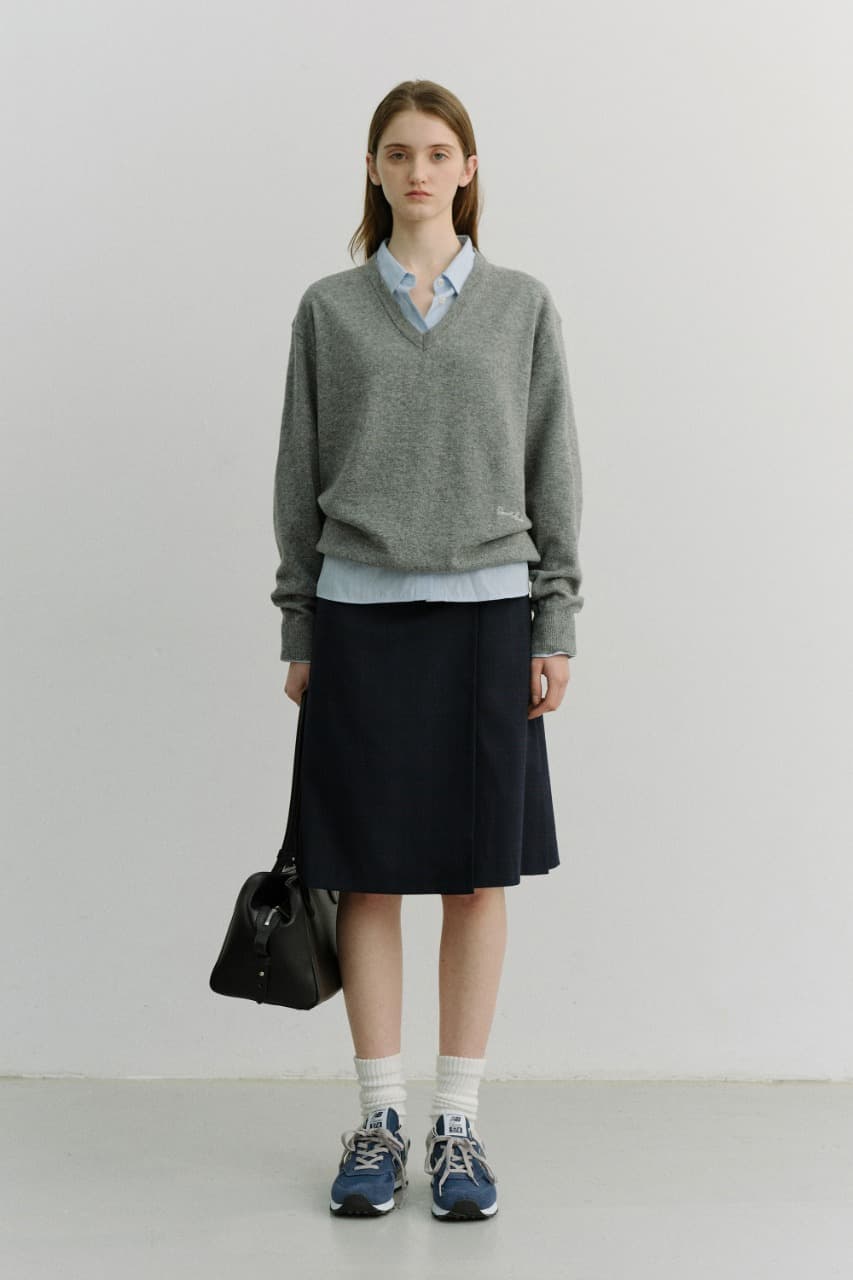 PLEATS MIDI SKIRT NAVY CHECK_UDSK6A203MU