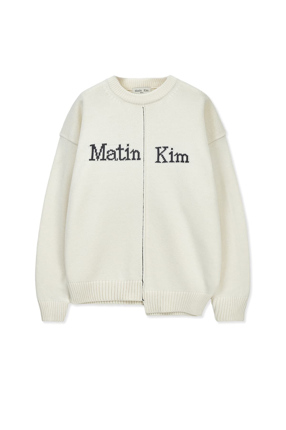 ASYMMETRIC LOGO KNIT PULLOVER IN IVORY