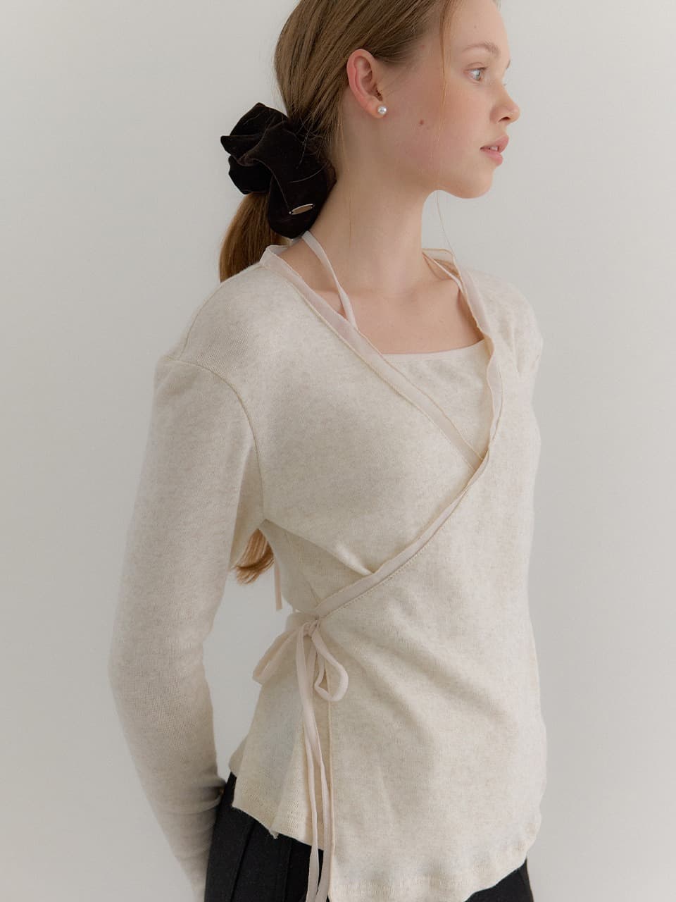 Chiffon Layered Wrap T-Shirts / Oatmeal(3color)