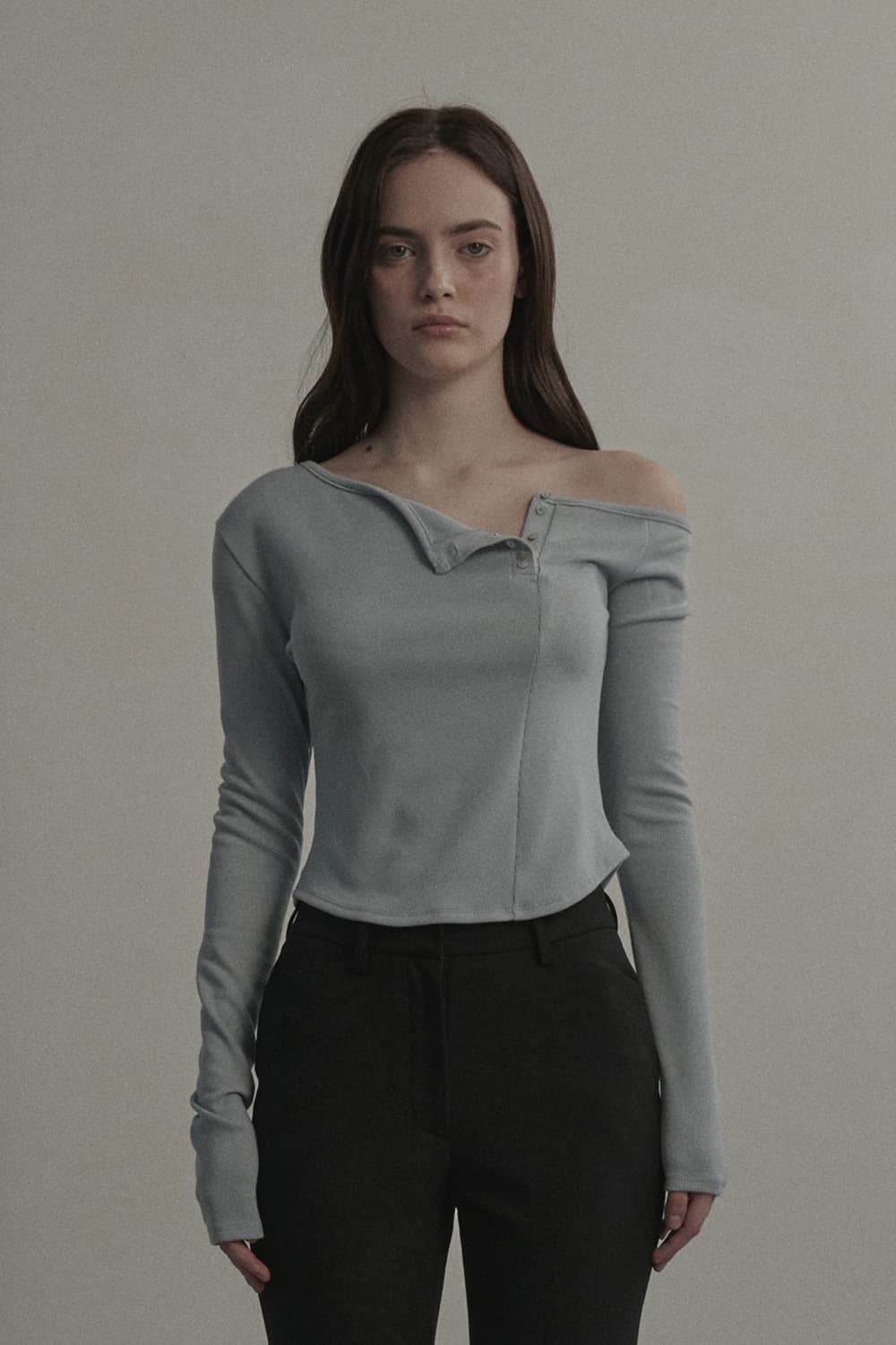 Wave Off Shoulder T-Shirt - Sky Blue