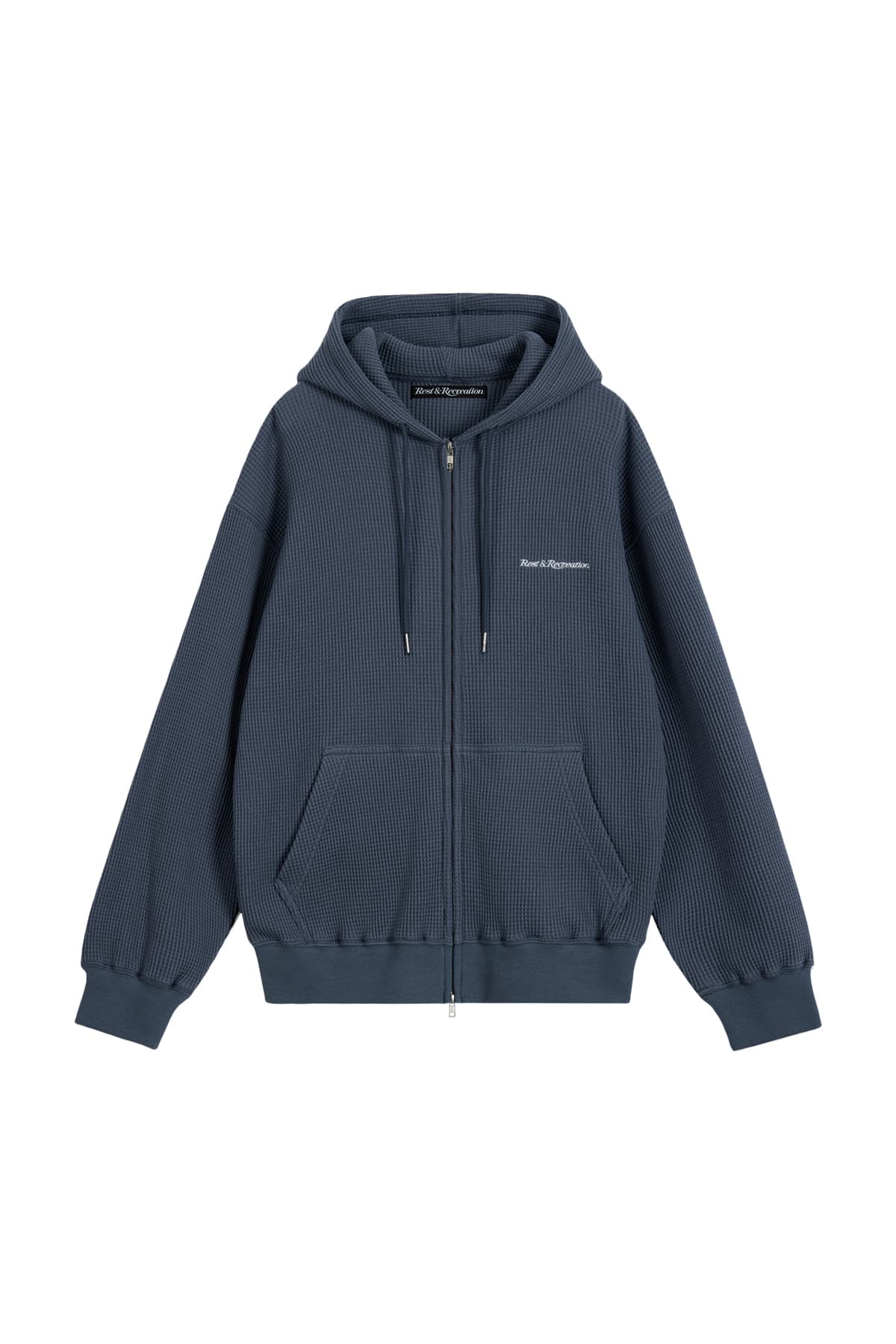 STITCH WAFFLE HOOD ZIP-UP - BLUE