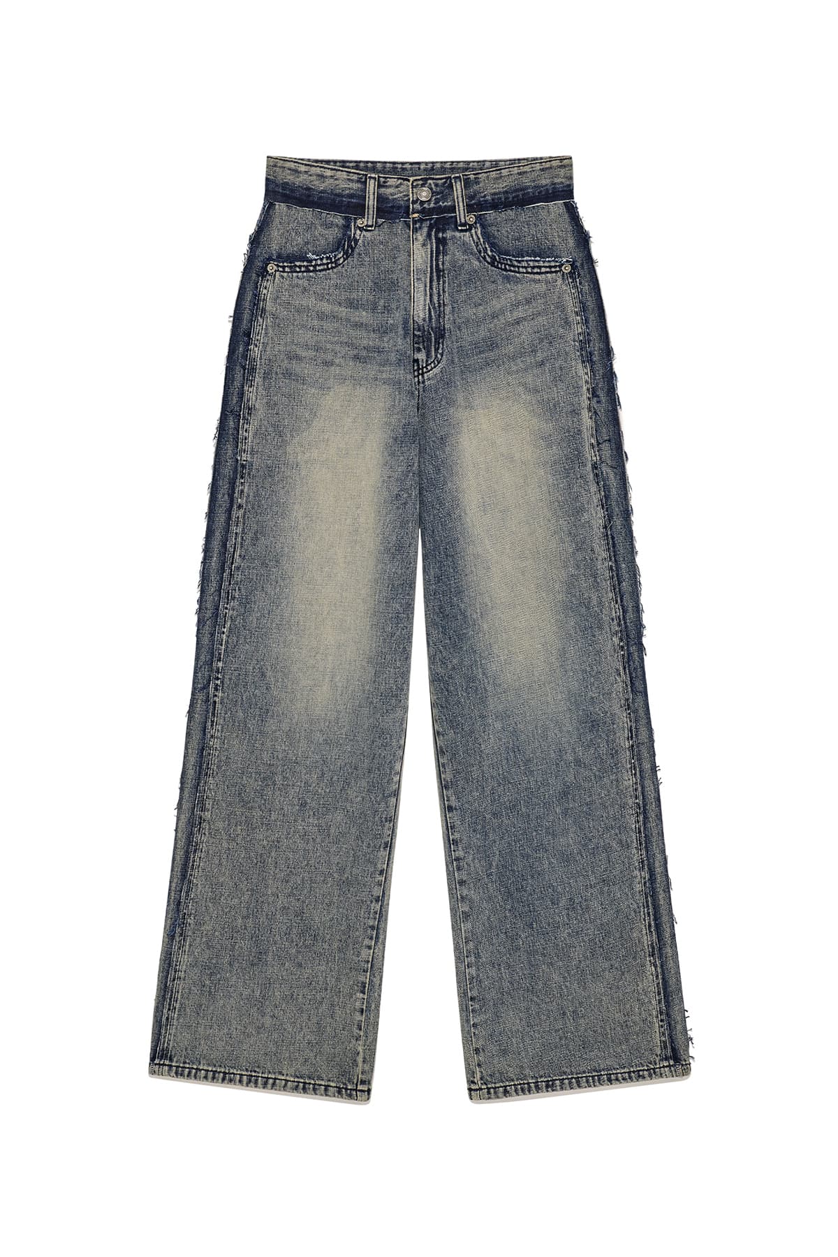ROUGH CUT LINE POINT DENIM PANTS IN SMOKE BLUE