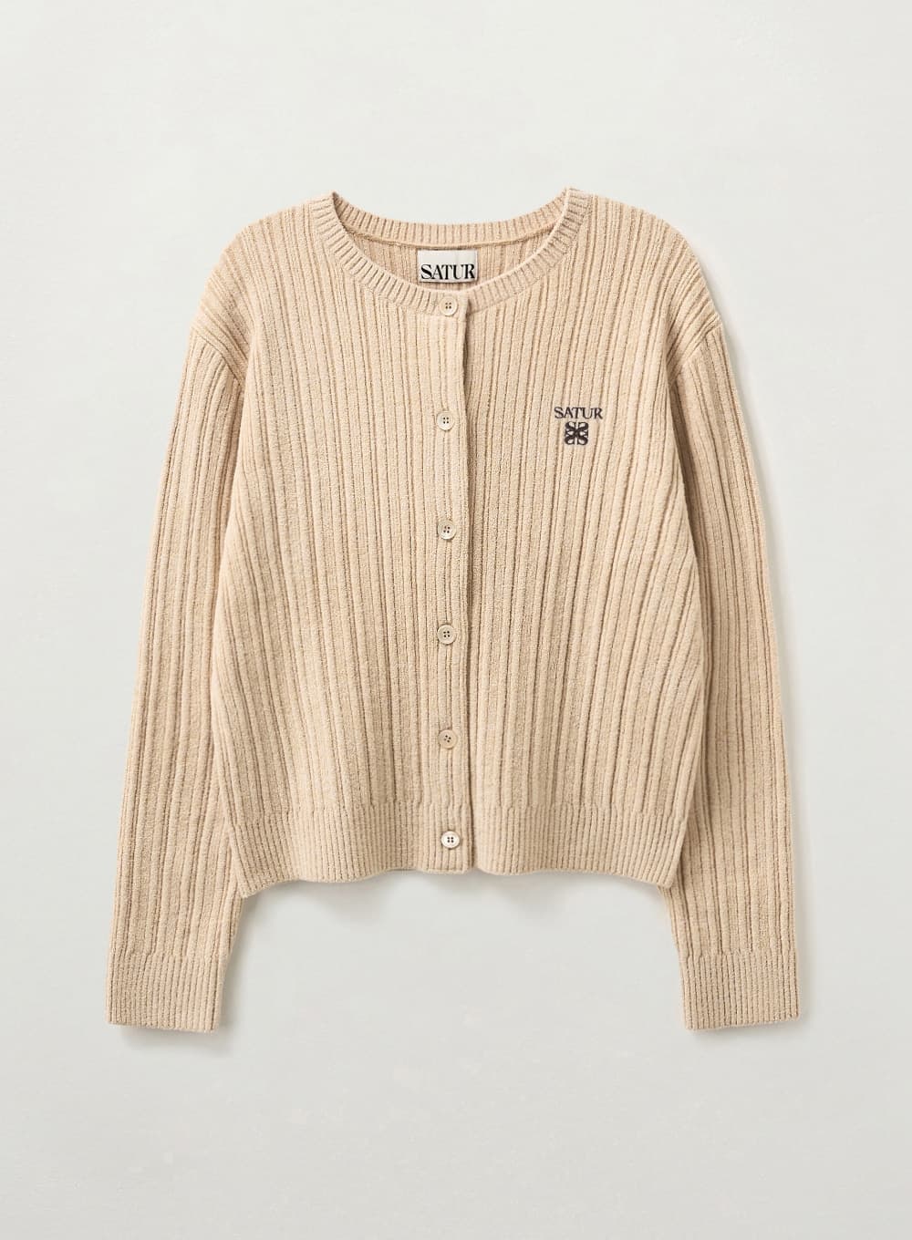 (W) Fleece Crew Neck Cardigan - Cream
